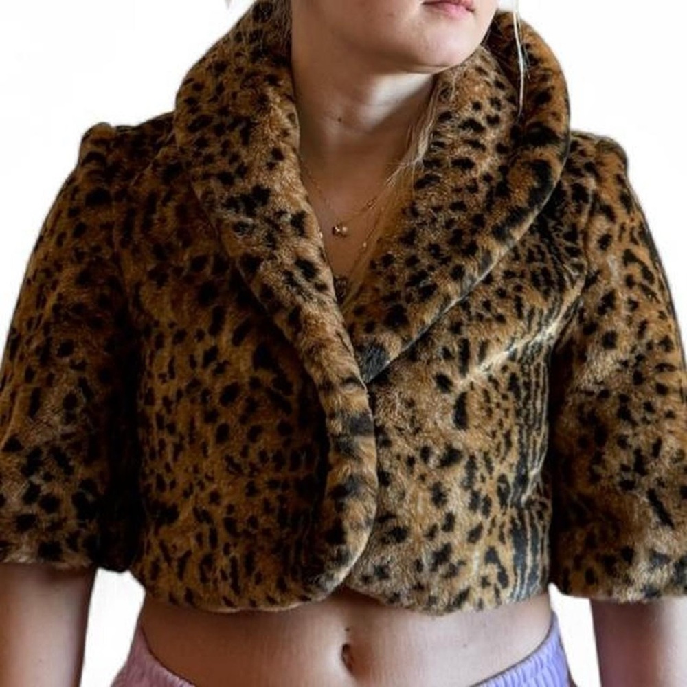 United colors of Benetton leopard fur coat sz XS S vintage